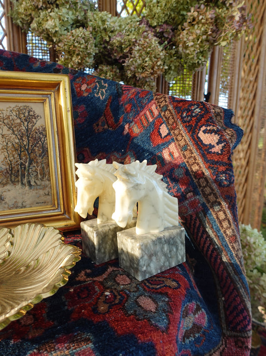 Vintage Alabaster Horse Bookends