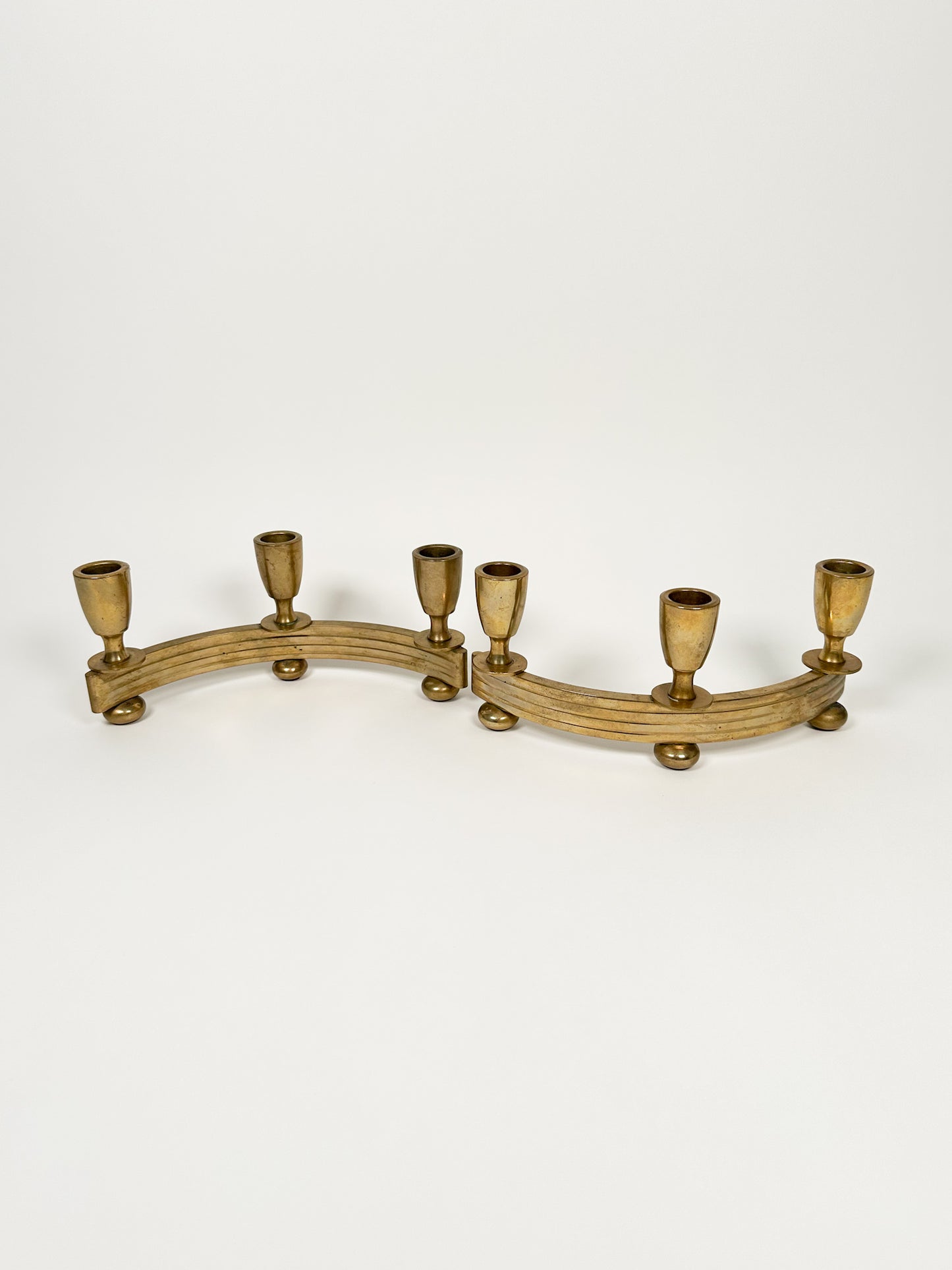 Vintage Brass Deco Candle Holder Set