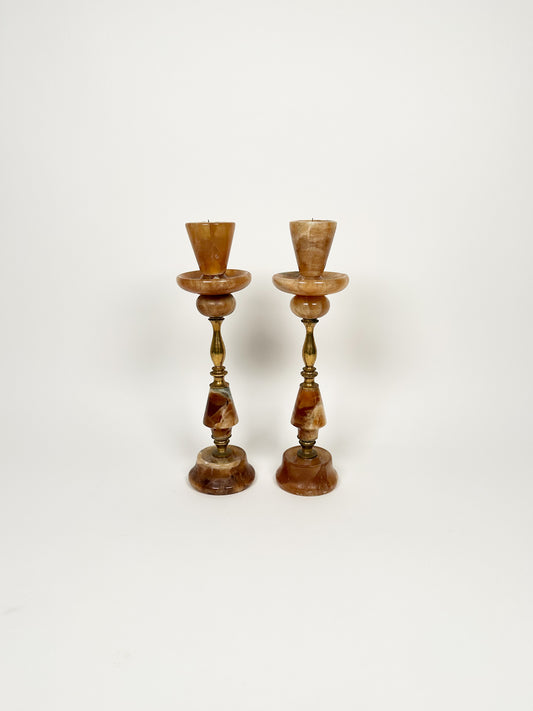 Onyx & Brass Candle Holders