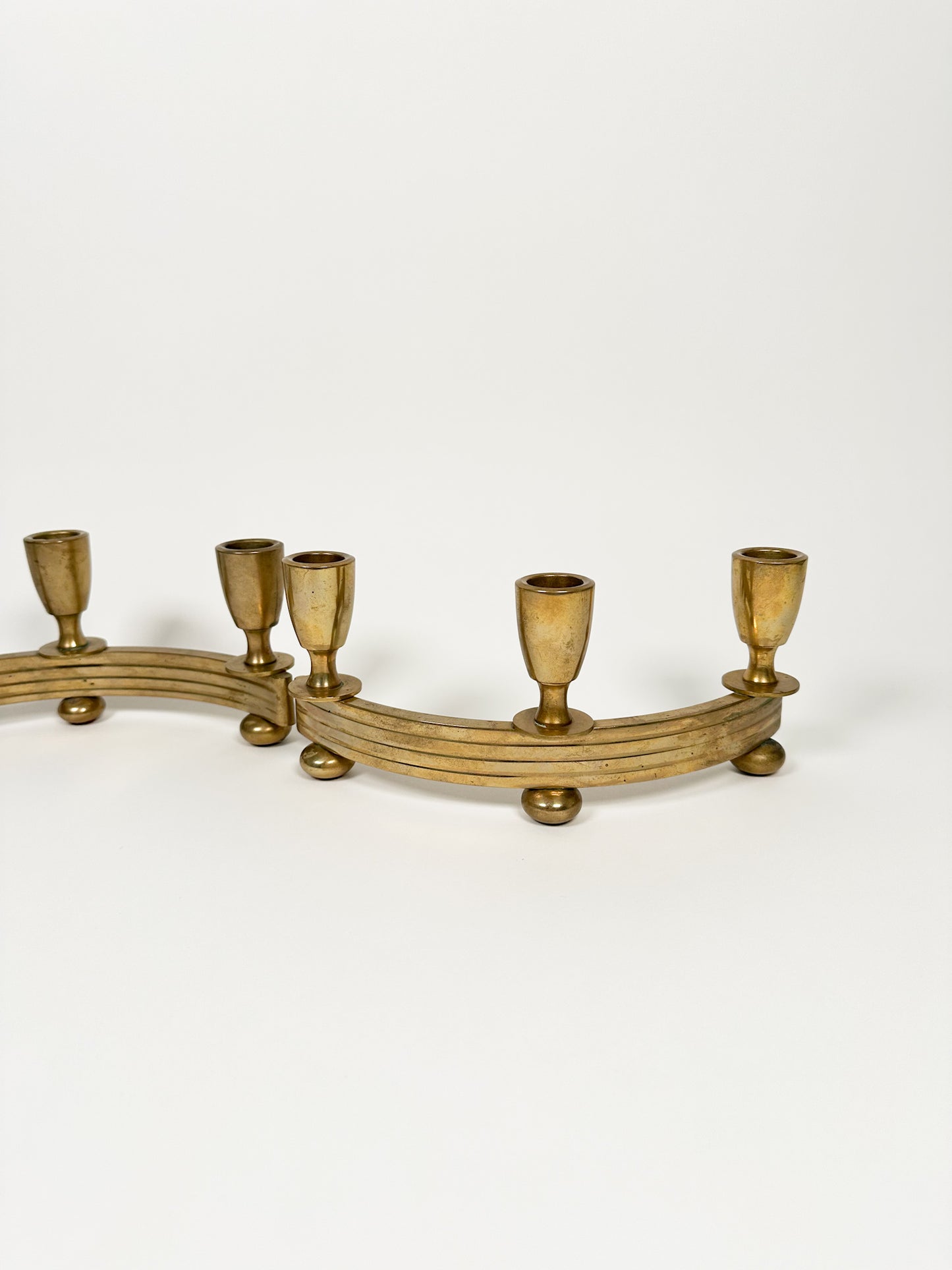 Vintage Brass Deco Candle Holder Set