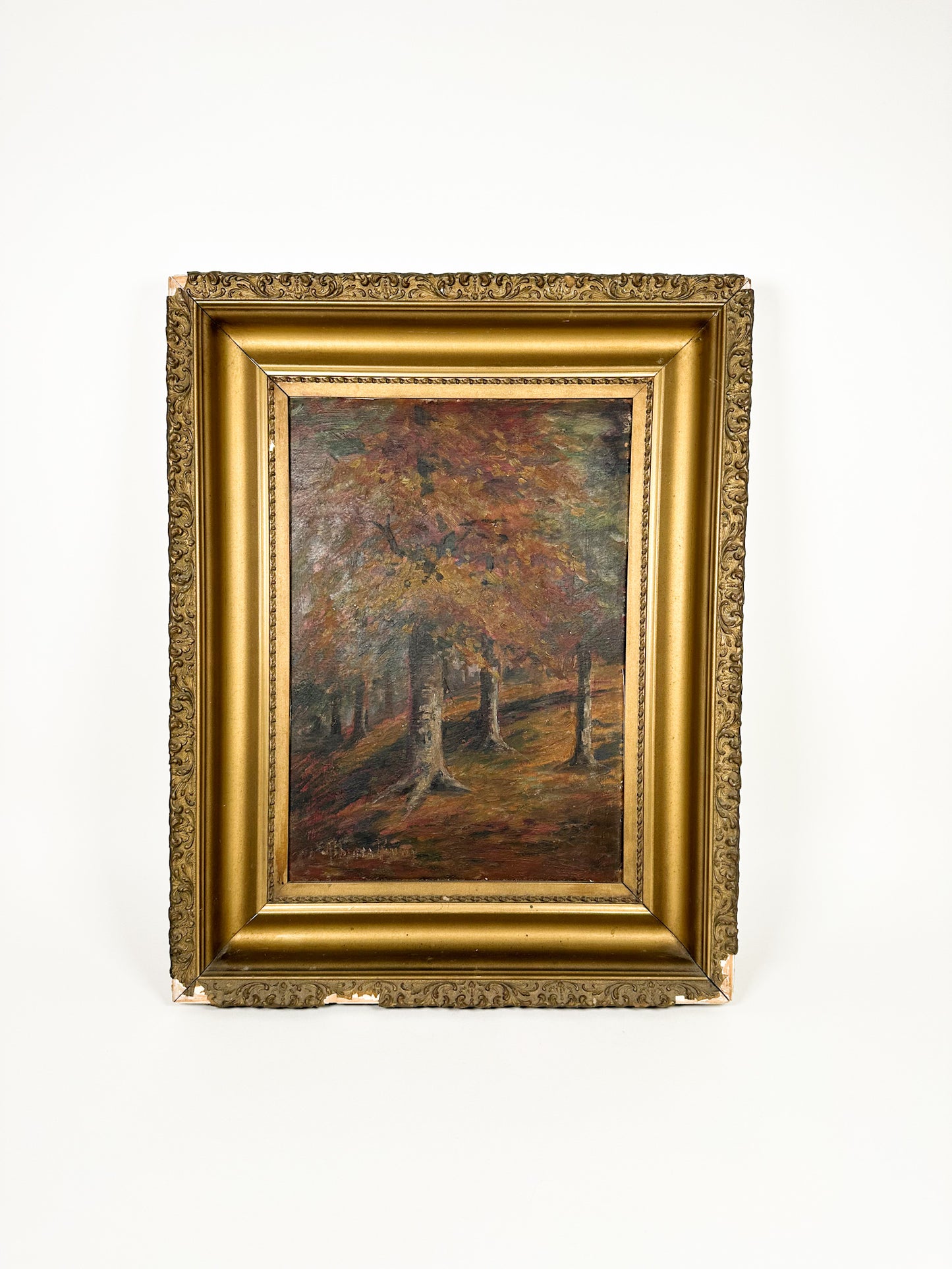 Antique Original Fall Forest Painting