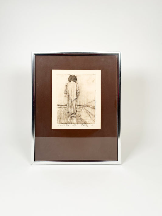 Vintage Signed Woman Etching