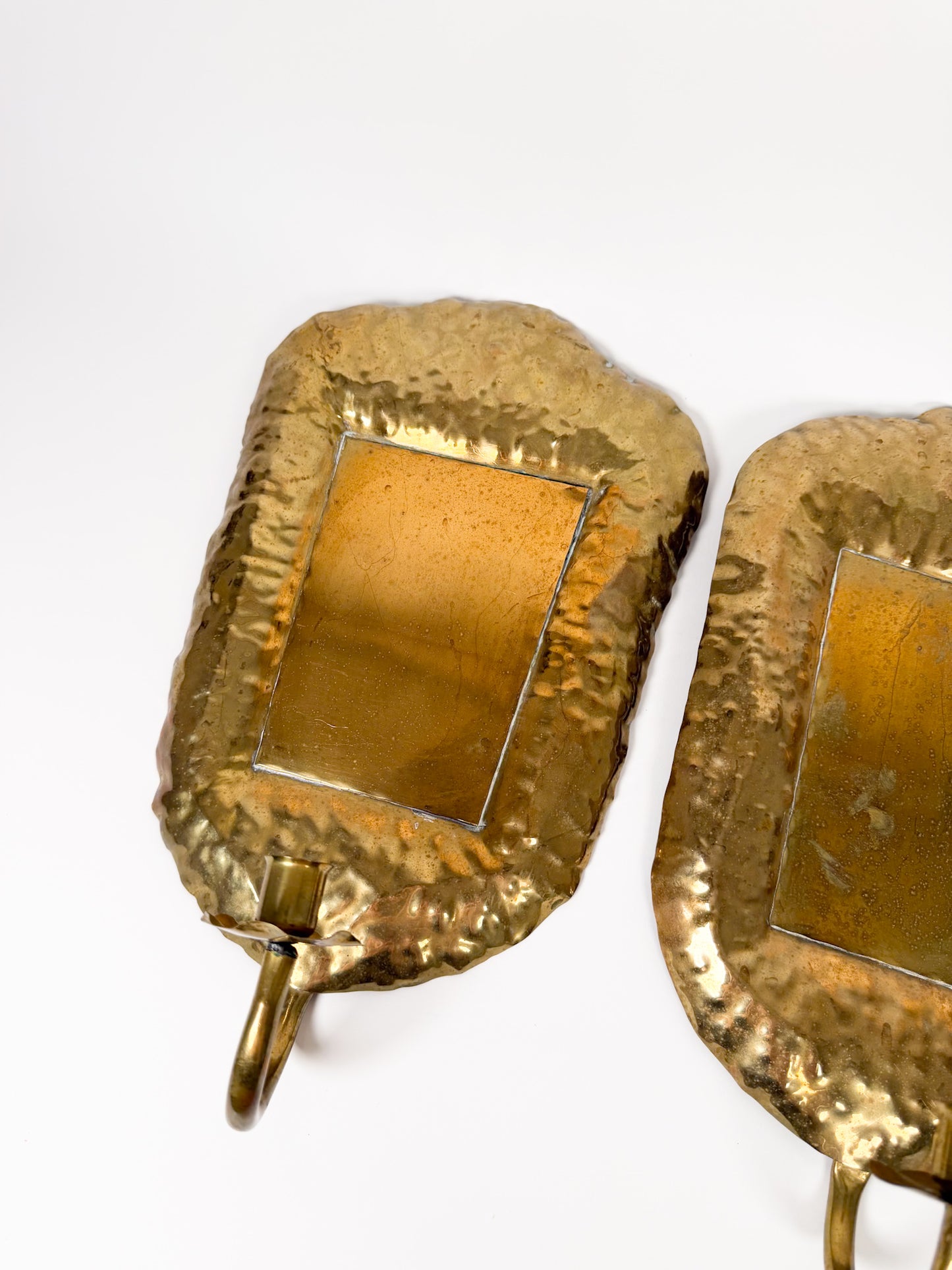 Vintage Hammered Brass Sconce Pair