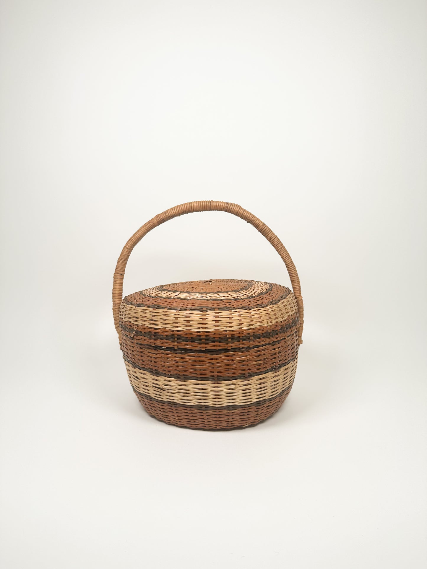 Vintage Striped Lidded Basket