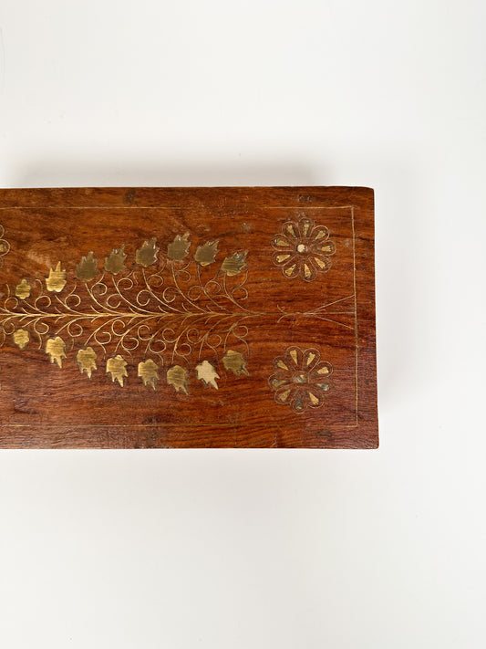 Gold Floral Inlay Wood Box